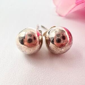 Vintage Sterling Silver 925 Ball Sphere Stud Earrings Patina Acid Tested 8 mm